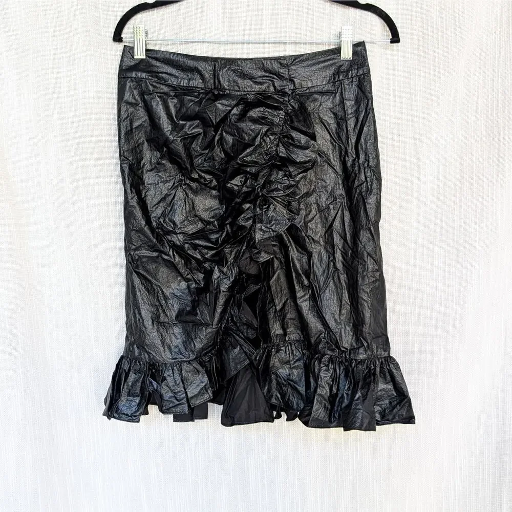 Studio W11 Black Faux Leather A-line Wrap Ruffle Mini Skirt, size 2